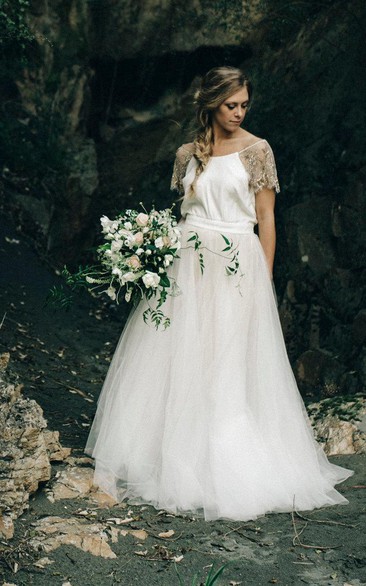 Paige Wedding With Copper Beading And Tulle Skirt Ivory Dress