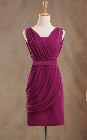 Mini Sleeveless V-neck Chiffon Sheath Pleated Dress