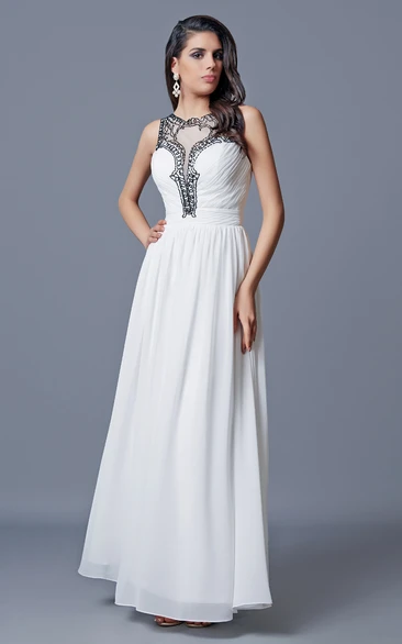 Sleeveless Pleated Long Chiffon A-line Dress