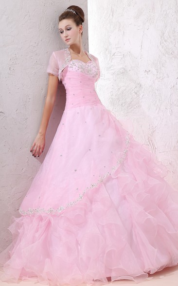 Blushing Sweetheart Ball Gown With Ruffles and Beaded Top