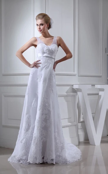 V-Neck Sleeveless Sheath Maxi Dress With Flower and Lace Appliques