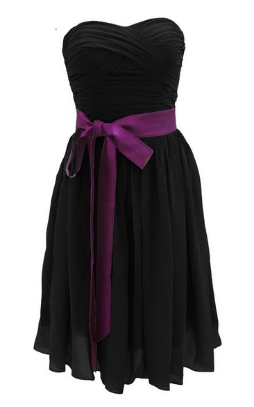 Strapless Ruched Dress WIth Satin Sash and Drapping