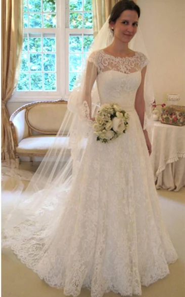 New Arrival Lace A-line Princess Wedding Dresses With Cap Sleeves