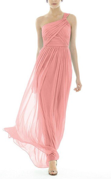 One Shoulder Ruched Long Bridesmaid Dress