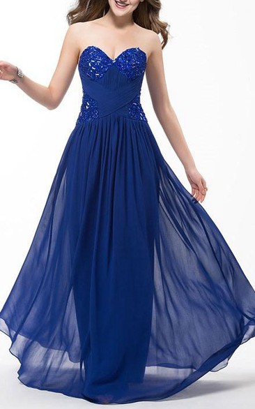 Bespoke A-Line Floor Length Sweetheart Ruffles Prom Dress