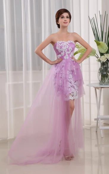 Chic Strapless Tulle Dress With Beading and Applique