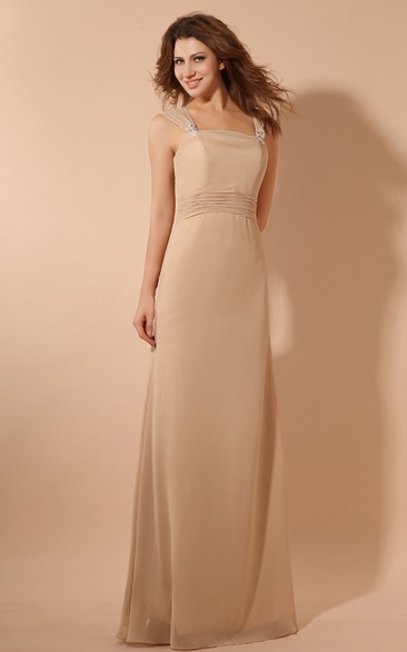 Elegant Chiffon Floor-Length Dress With Cape and Ruching Waist