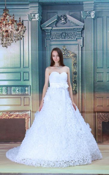 Sweetheart A-Line Criss-Cross Ruffled Skirt and Dress With Ribbon