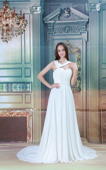 Charming Sleeveless Sheath One Shoulder Chiffon Satin Wedding Dresses