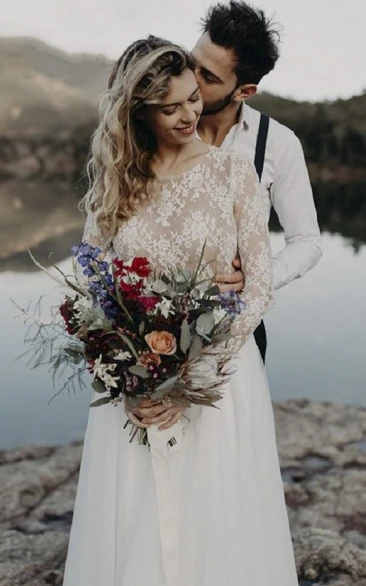 Elegant Keyhole Lace Long Sleeve Tulle Bridal Gown With Ruching