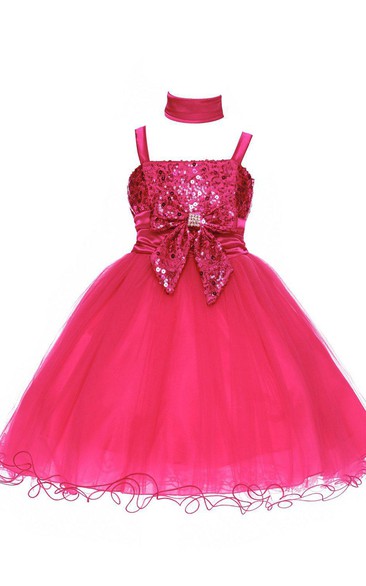 Sleeveless A-line Appliqued Organza Dress With Bow