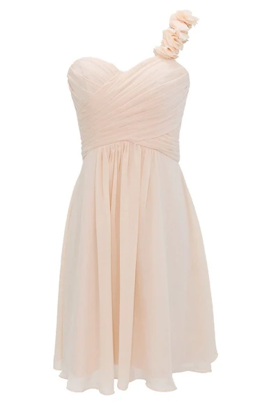 Floral One-shoulder Pleated Short Dress With Lace-up Back