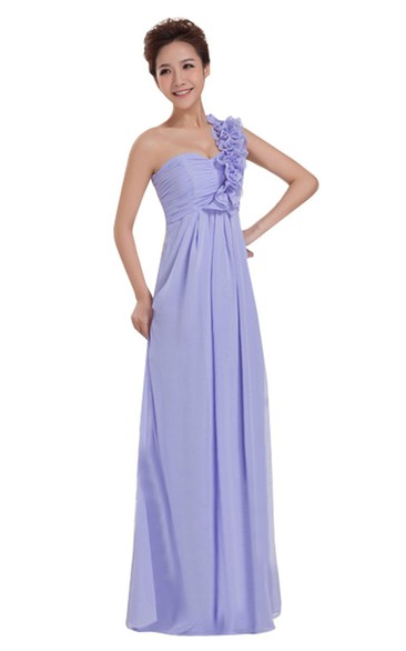 One-shoulder Long Chiffon Dress With Floral Strap