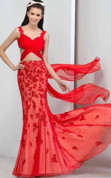 Two Piece Appliques Criss-Cross Straps Front Prom Dress