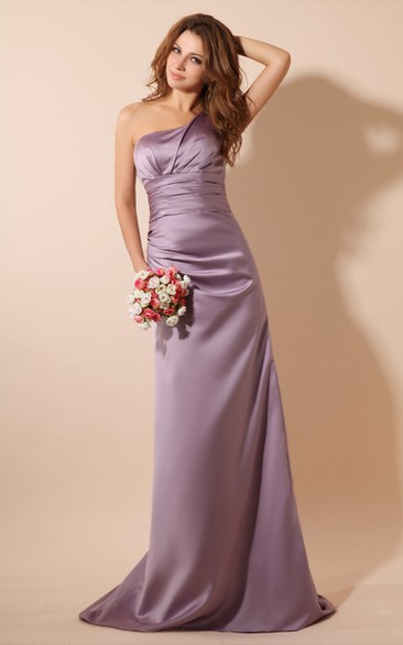 One-Shoulder Satin Floor-Length Dress With Brush Train