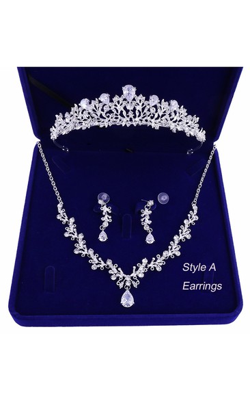 Bridal Accessory-Crown Necklace Earrings/Earclips Set