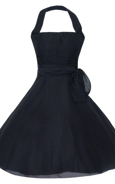 Halter Short A-line Chiffon Dress With Bow
