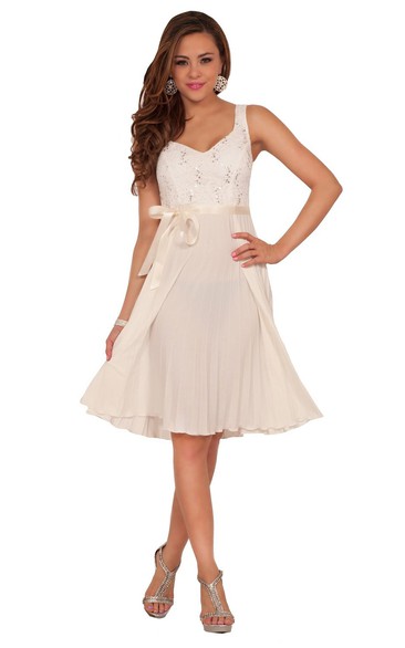 Sweet A-line Short Dress With Satin Belt