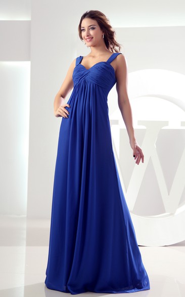 Chiffon Pleated Maxi Dress With Ruching and Empire Waist