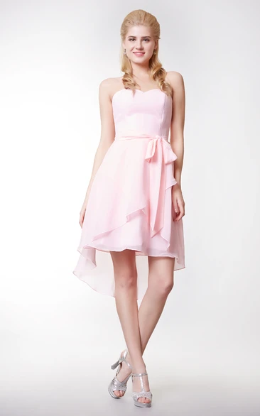 Sweetheart High Low Chiffon Short Dress With Crisscross Skirt