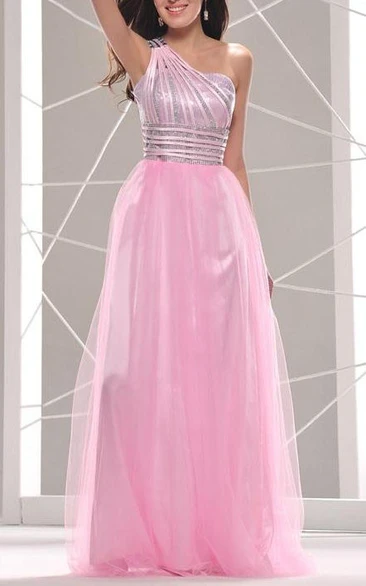 Pretty One-Shoulder Sequins Ankle-Length Prom Dress