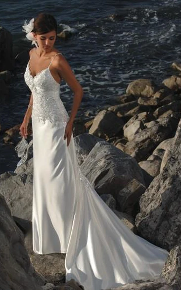 sheath Spaghetti Straps Satin Wedding Dress