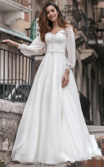 Vintage Mermaid Chiffon Off-the-shoulder Sweep Train Wedding Dress