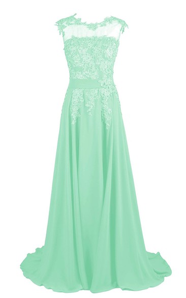 Lace Bodice and Trim Sweep Train With Belt