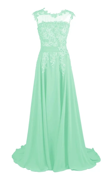 Lace Bodice and Trim Sweep Train With Belt