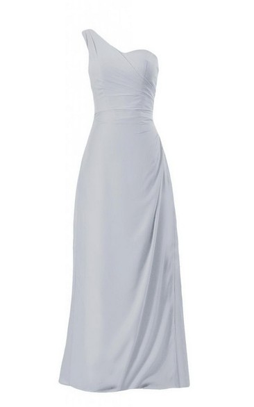 One-shoulder Long Chiffon Dress With Ruched Bodice
