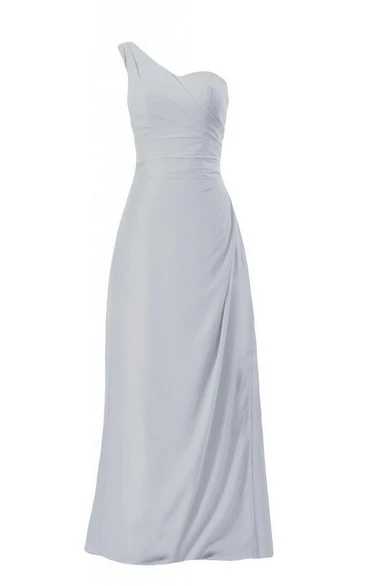One-shoulder Long Chiffon Dress With Ruched Bodice