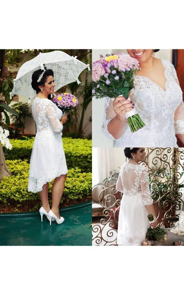 Hi Lo Vintage Plus Size Lace A Line Half Long Sleeves Illusion Bodice Bridal Garden
