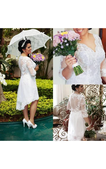 Hi Lo Vintage Plus Size Lace A Line Half Long Sleeves Illusion Bodice Bridal Garden