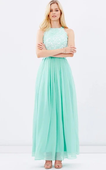 Ankle-Length Appliqued Sleeveless Scoop Neck Chiffon Bridesmaid Dress