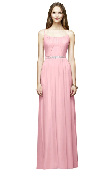 Chic Chiffon Long Sleeveless Dress With Beaded Sash