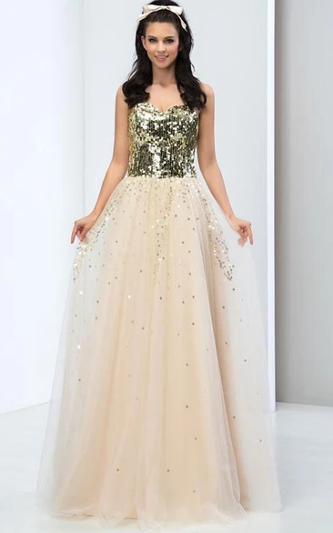 Sweetheart Floor-Length Sequins Long Prom Dress