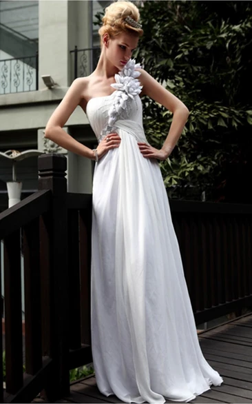 Decent White A-line Floor-length One Shoulder Dress