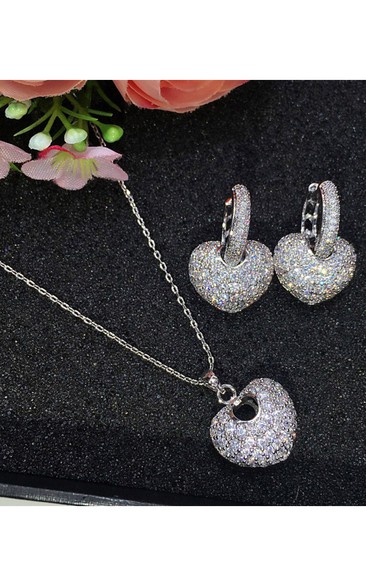 Unique Heart Shape Rhinestone Necklace and Earrings Jewelry Set