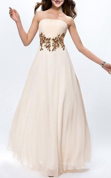 Pretty Pleats Appliques A-Line Zipper-up Floor-Length Prom Dress