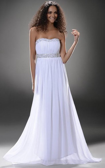 Simple Empire Strapless Beading Prom Evening Dress