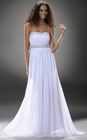 Simple Empire Strapless Beading Prom Evening Dress