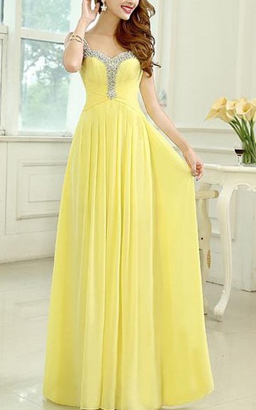 Straps Beading Sweetheart Neckline A-Line Floor Length Prom Dress