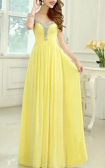 Straps Beading Sweetheart Neckline A-Line Floor Length Prom Dress