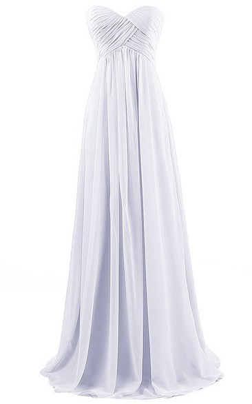 Sweetheart Asymmetrical Ruched Bodice Long Pleated Chiffon Dress