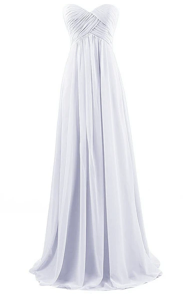 Sweetheart Asymmetrical Ruched Bodice Long Pleated Chiffon Dress