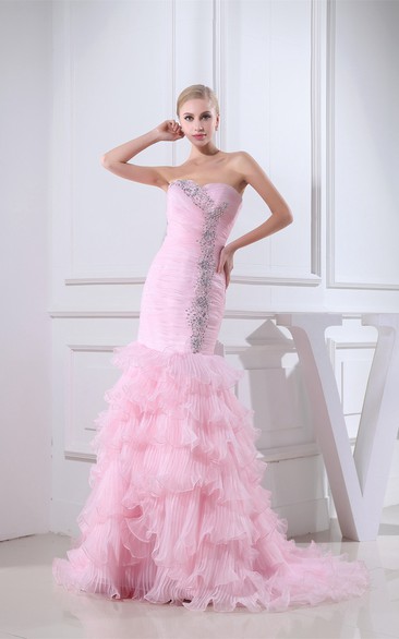 Sweetheart Organza Criss-Cross Beading and Dress With Tiers