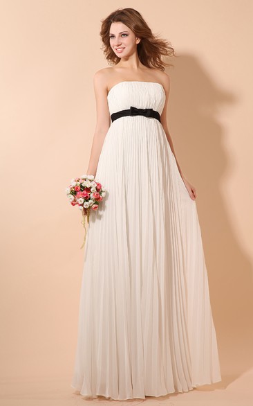 Strapless Empire Chiffon Dress With Satin Sash and Pleating