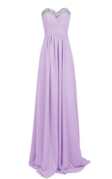 Sweetheart Long Chiffon Dress With Sequined Bustline