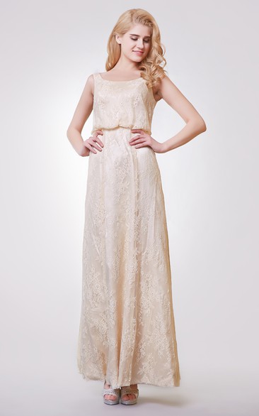 Dramatic Scoop Neckline Long Lace Dress