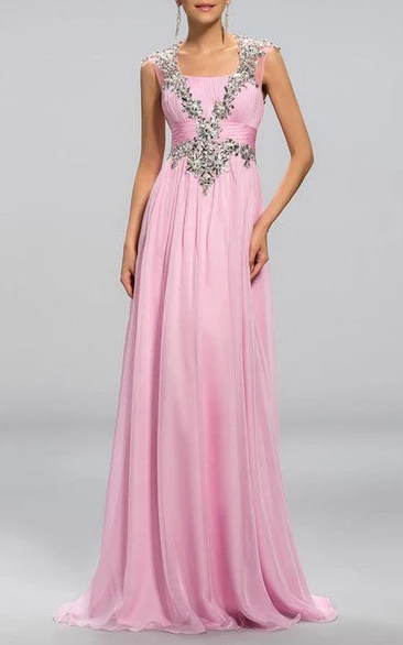 Pretty A-Line Square Neck Beading Hollow-Out Back Prom Dress